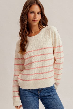 Stripe Cable Knit Sweater Pullover