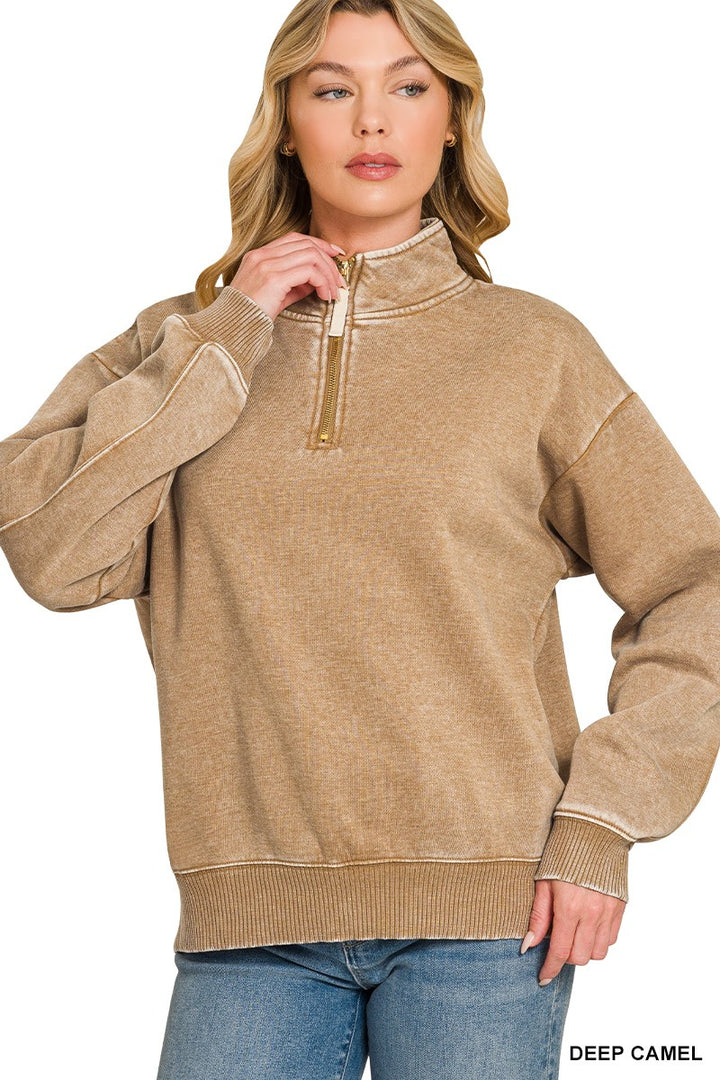 Acid Wash 1/2 Zip Sweatshirt