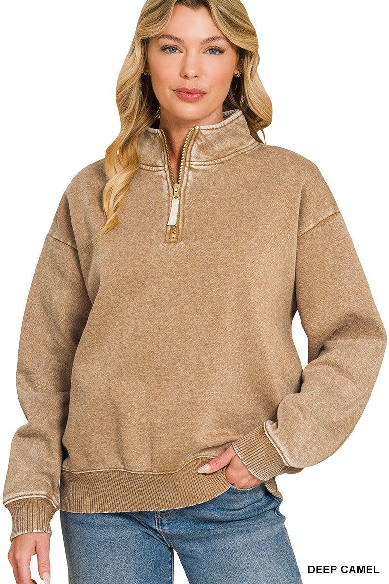 Acid Wash 1/2 Zip Sweatshirt