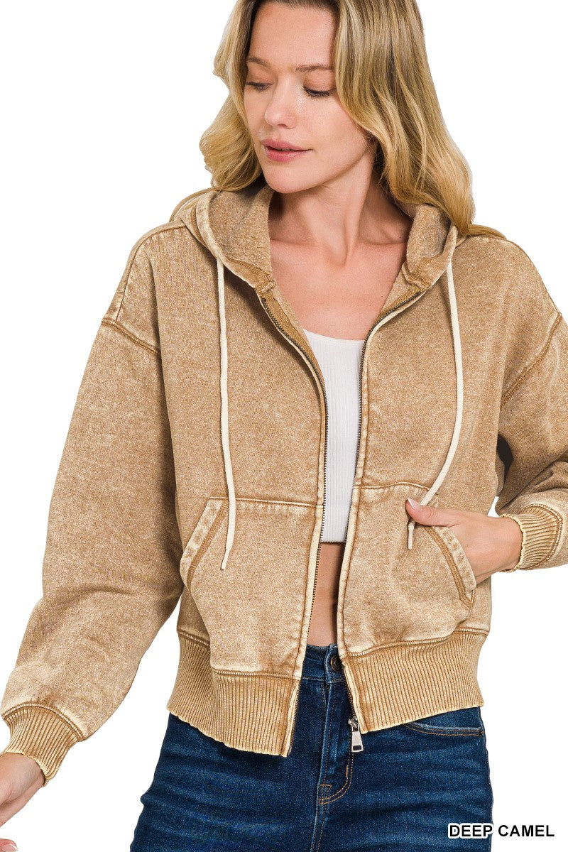 Cropped Zip-up Hoodie W Pockets