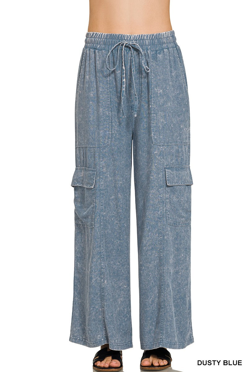 Washed Linen Cargo Pants