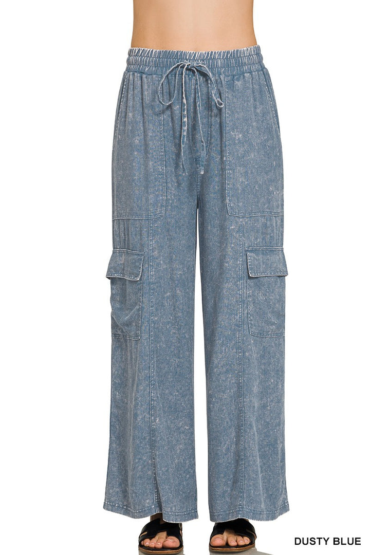 Washed Linen Cargo Pants