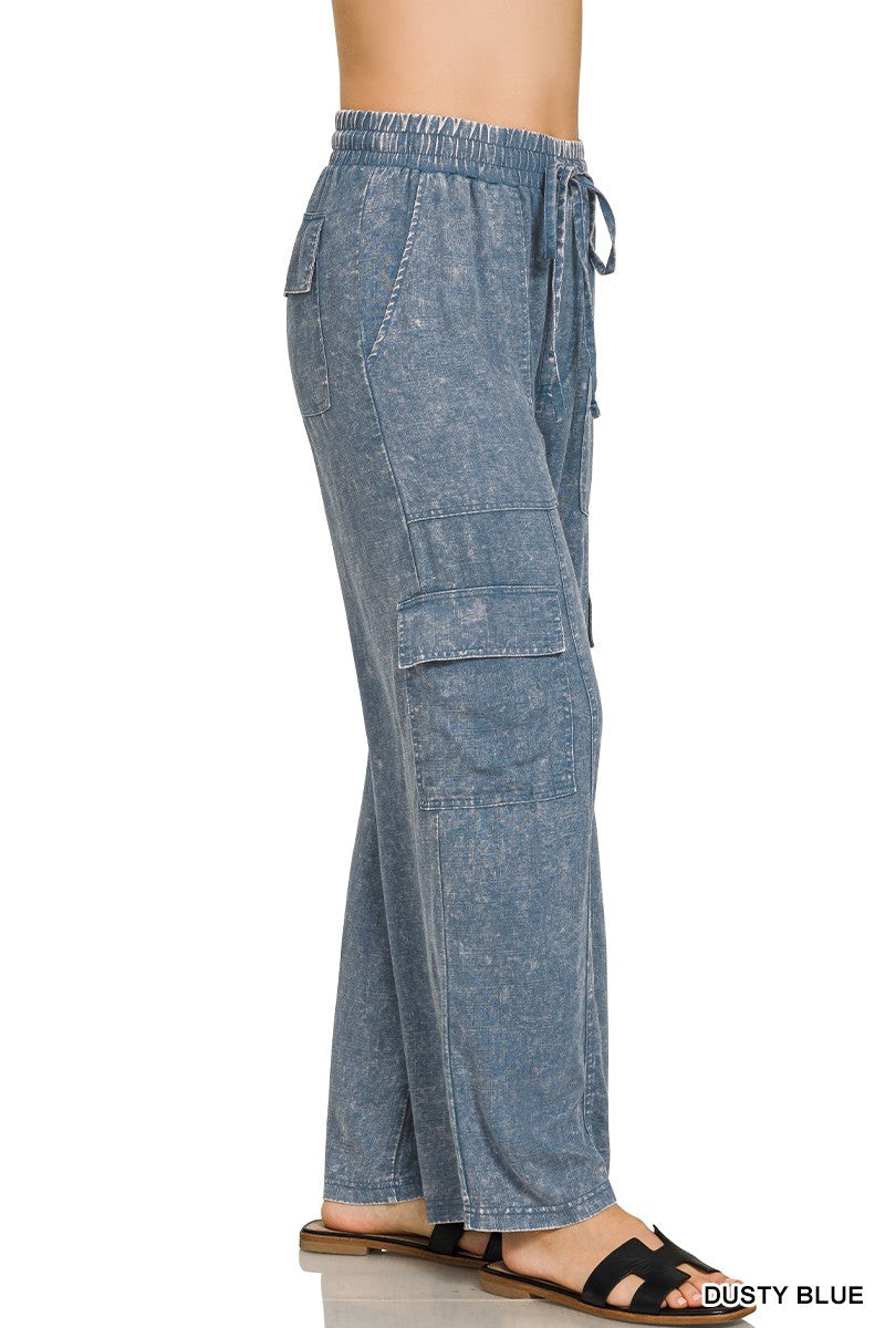 Washed Linen Cargo Pants