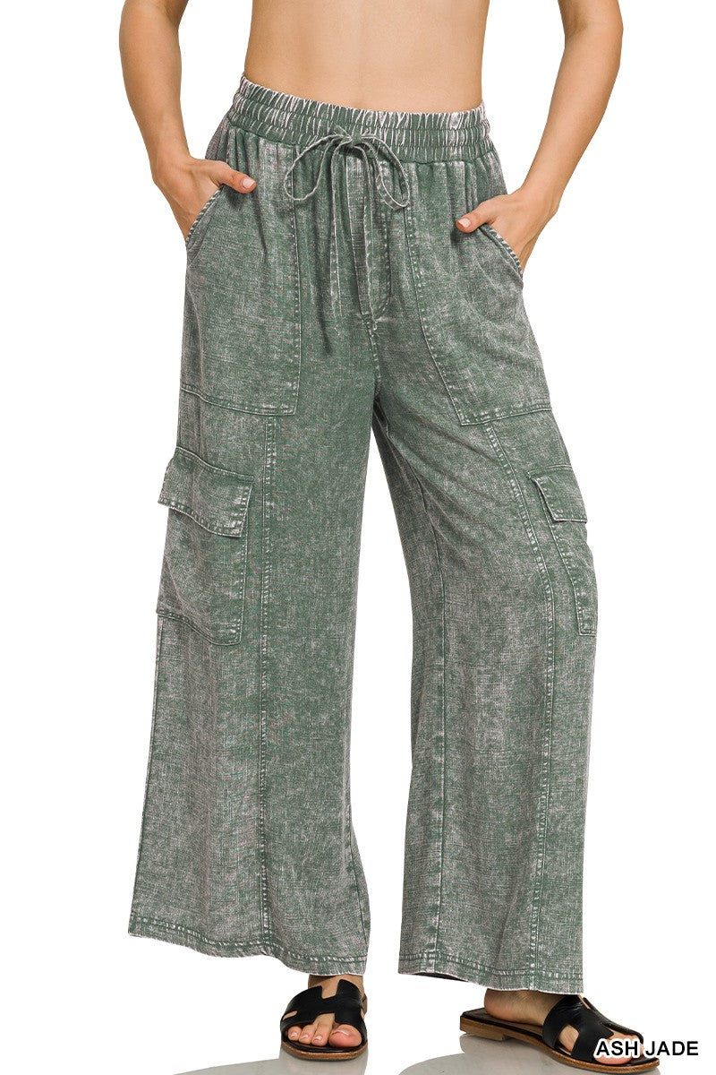 Washed Linen Cargo Pants