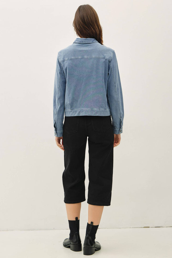 KNIT DENIM CROPPED ZIP UP JACKET
