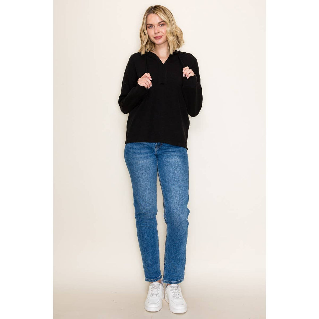Black Solid Textured Hoodie