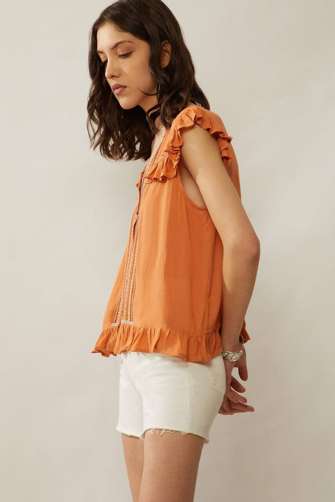 Audrey Anne Embroidered Frilled Top