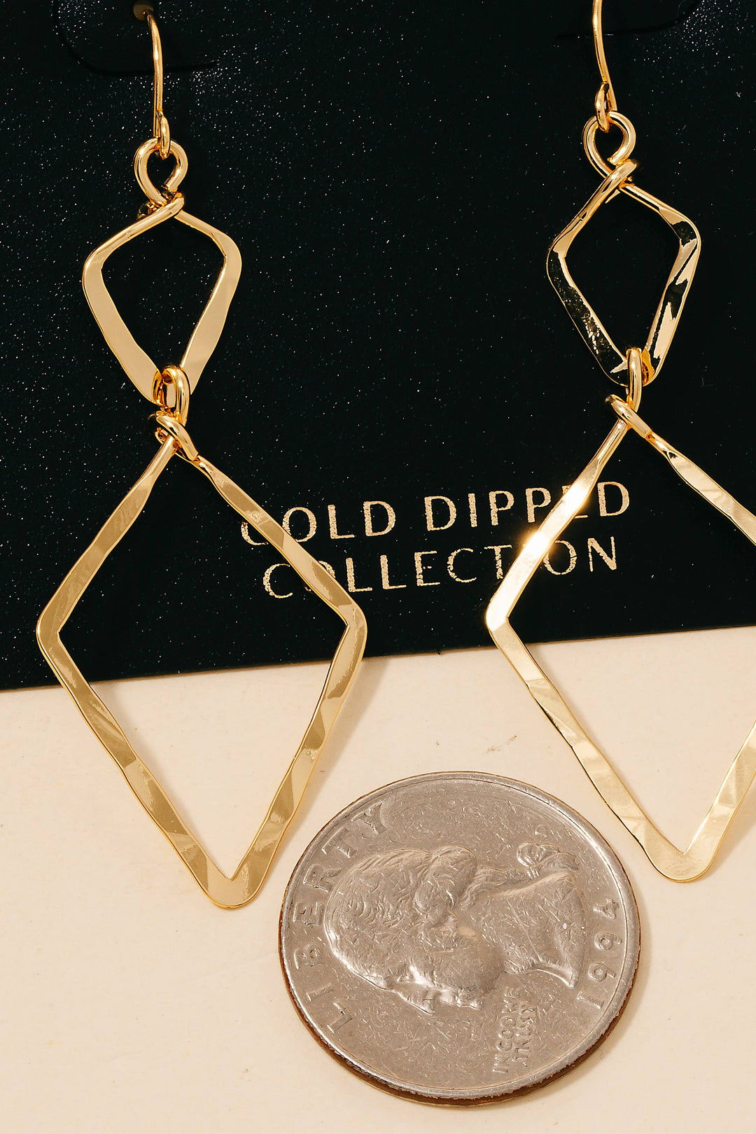 Gold Dipped Double Diamond Dangle Earrings