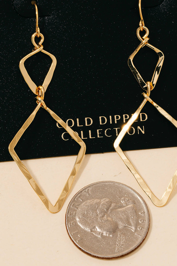 Gold Dipped Double Diamond Dangle Earrings