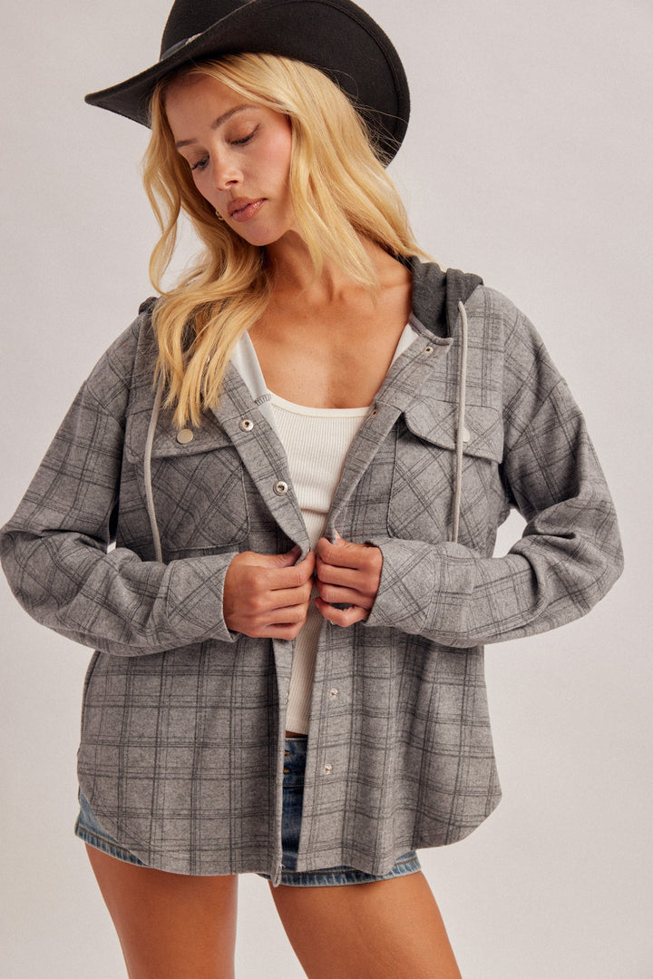 Check Plaid Snap Button Down Shacket