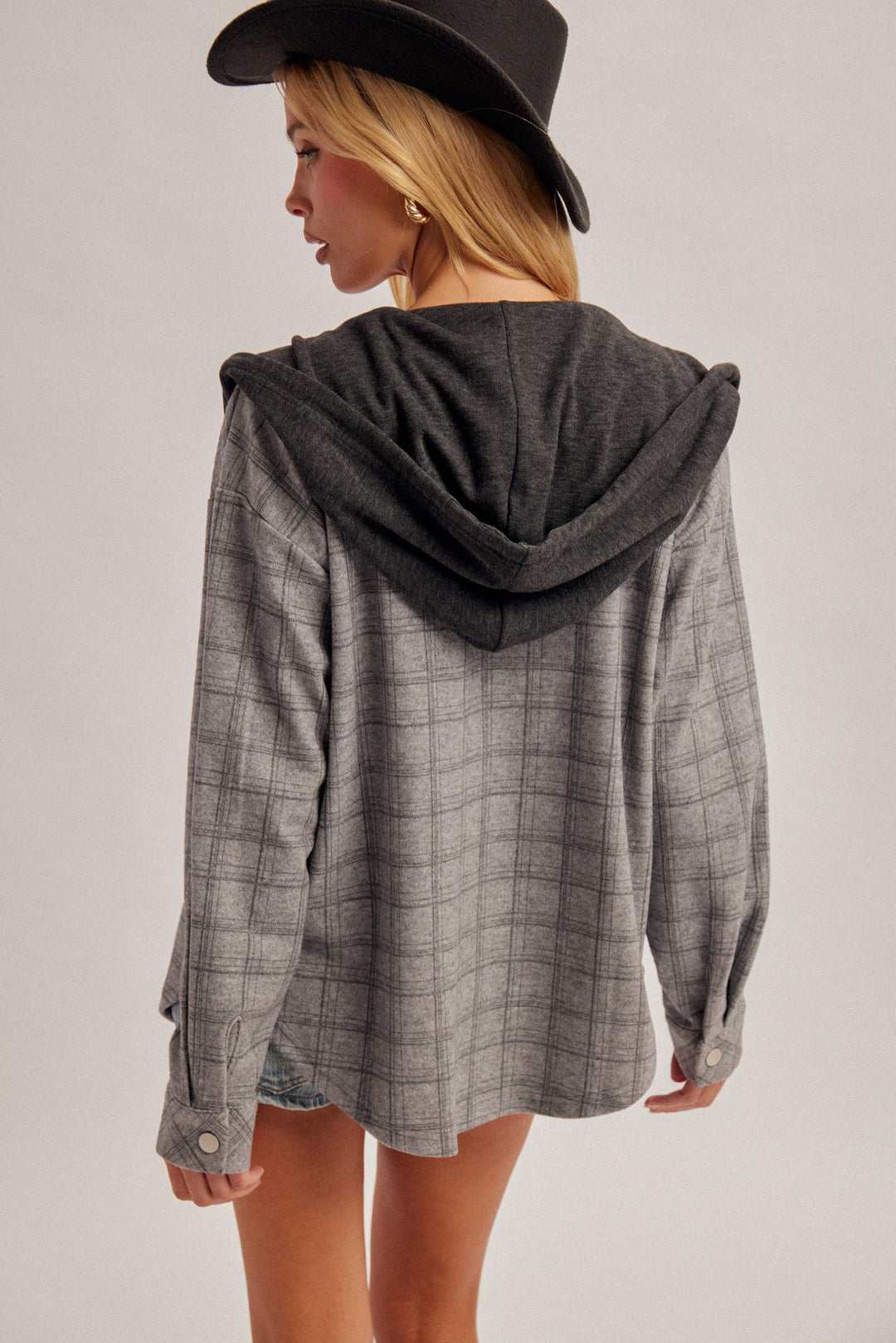 Check Plaid Snap Button Down Shacket