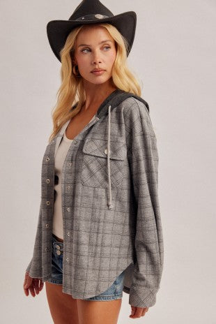 Check Plaid Snap Button Down Shacket