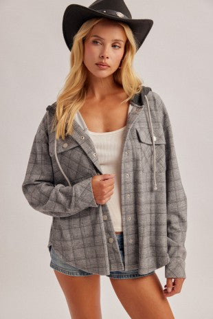 Check Plaid Snap Button Down Shacket