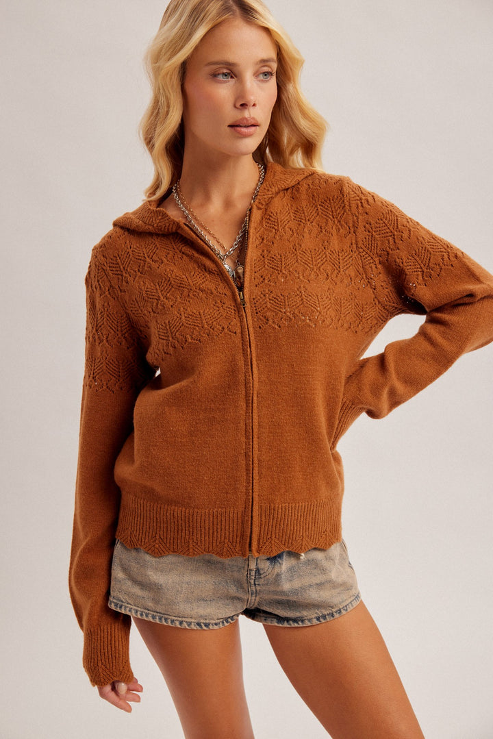 Open Crochet Knit Sweater Hoodie