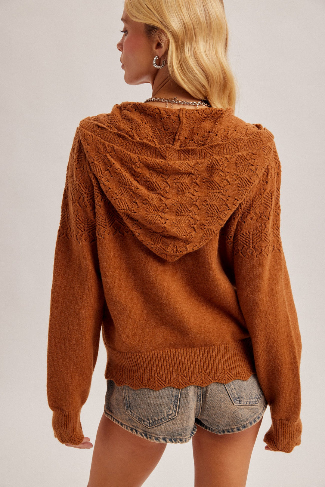 Open Crochet Knit Sweater Hoodie