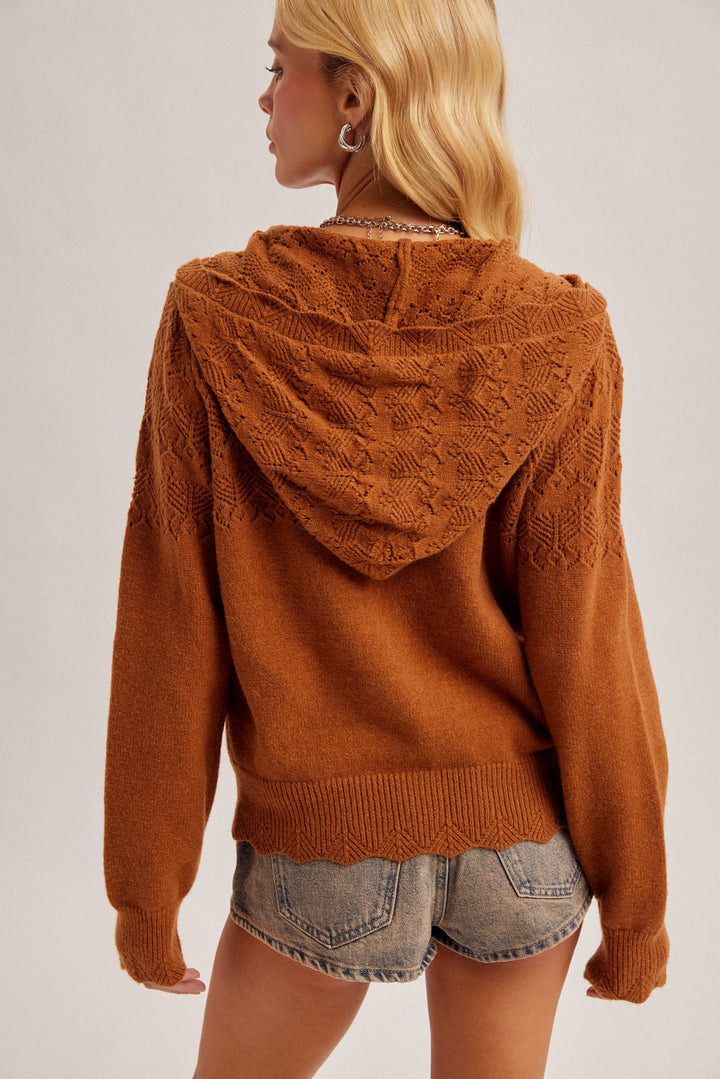 Open Crochet Knit Sweater Hoodie