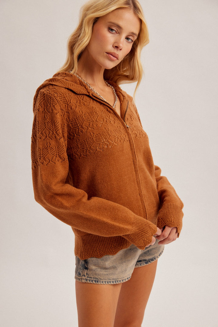 Open Crochet Knit Sweater Hoodie