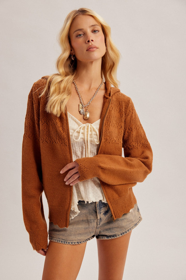 Open Crochet Knit Sweater Hoodie