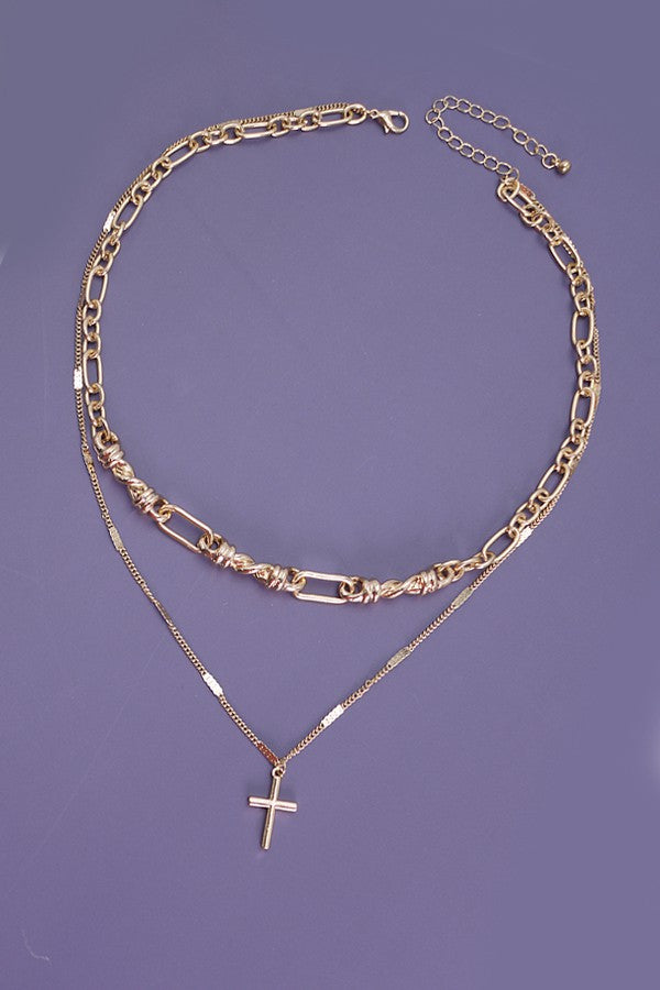 Double Row Cross Layer Necklace