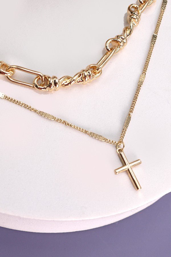 Double Row Cross Layer Necklace