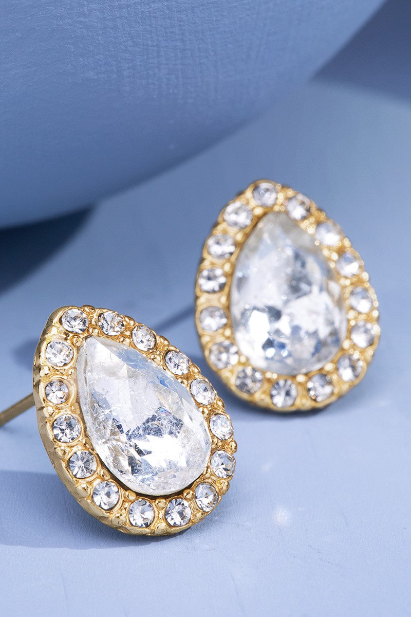 Cubic Zirconia and Brass Teardrop Earrings