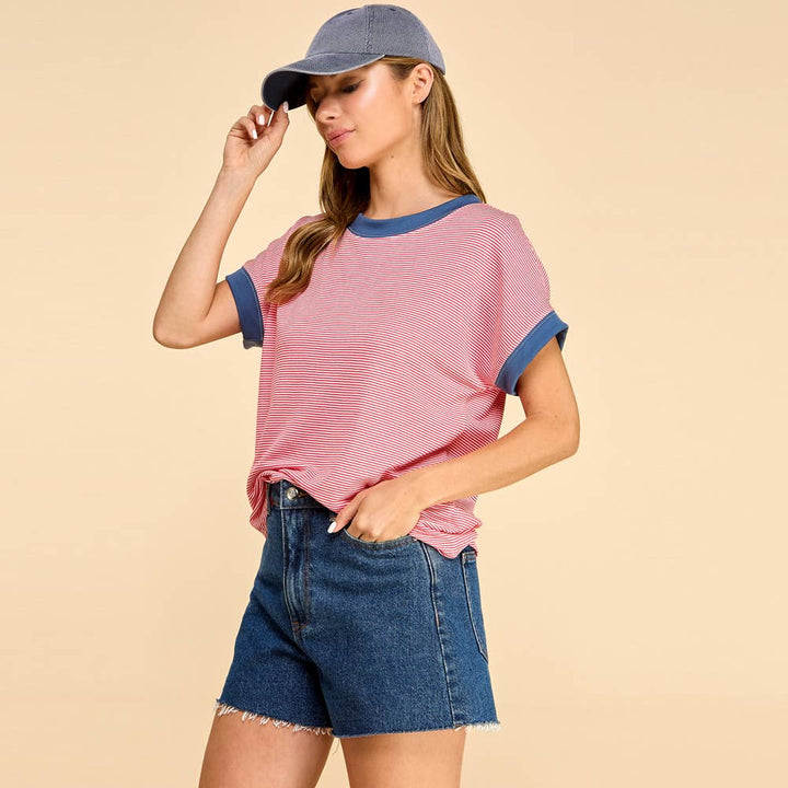 Classic striped tee with contrast trim casual comfort