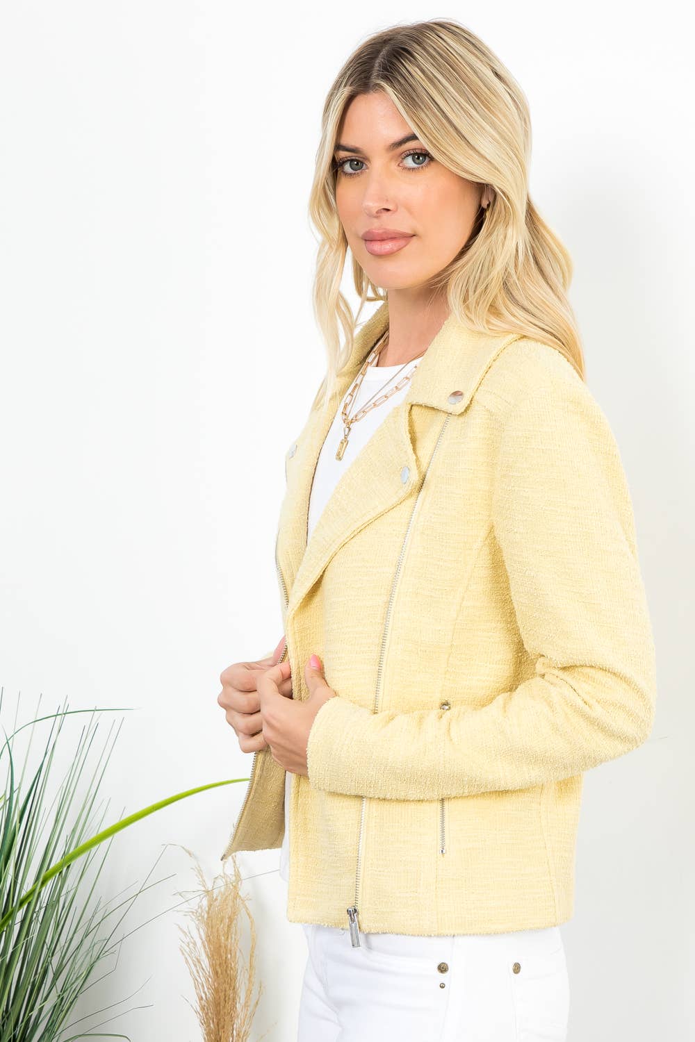 Chloe Boucle Textured Moto Jacket