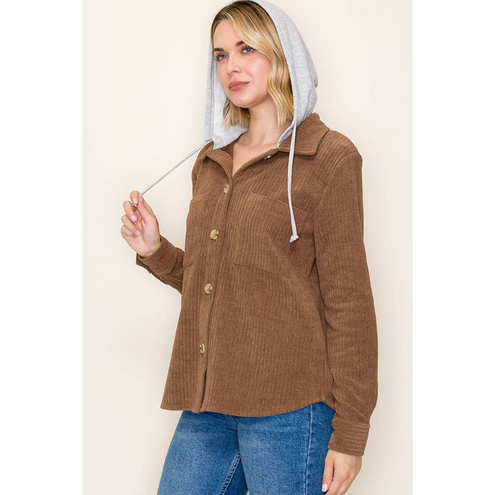 Corduroy Hooded Button Up