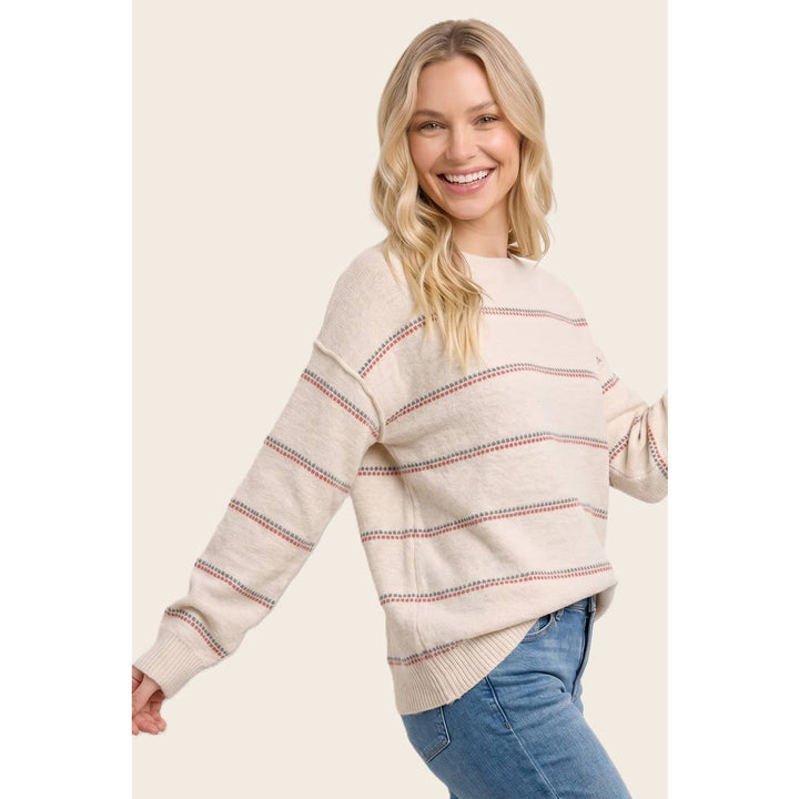 DOTTED STRIPED FUZZY SWEATER