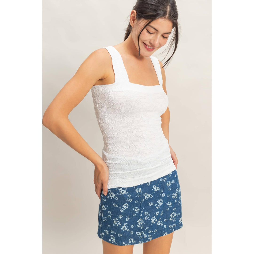 Floral Jacquard Square Neck Top