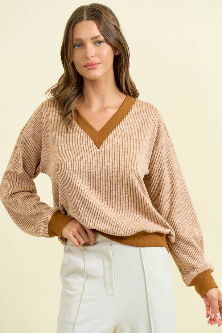 Emma Two-Tone Ribbed Top