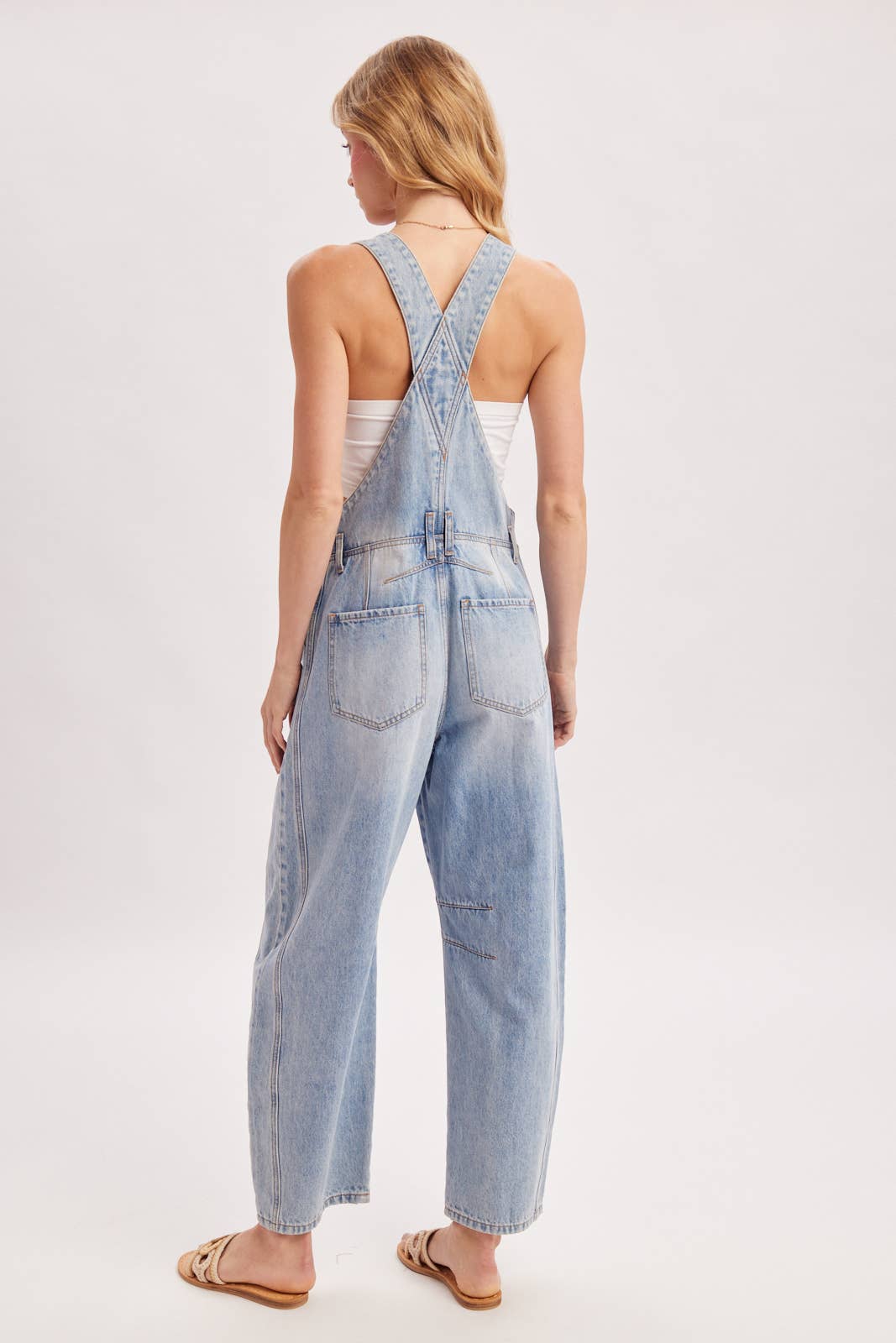 DENIM BARREL OVERALLS: DK.WASH / L