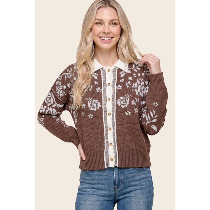 FLORAL JACQUARD SWEATER CARDIGAN