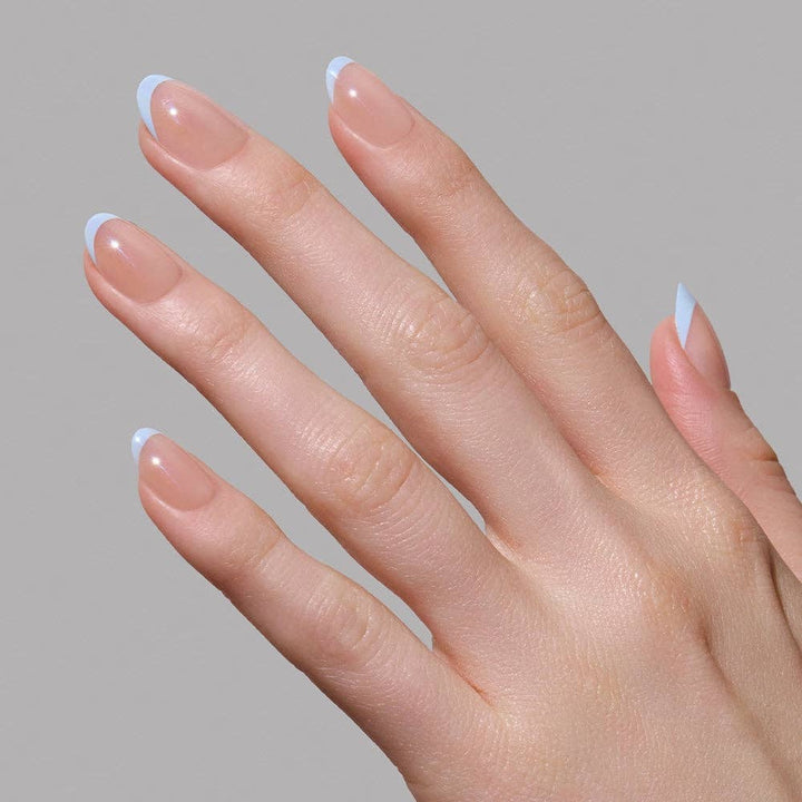 Into Blue Press-On Nails|Short Oval|Light Blue Glazed French