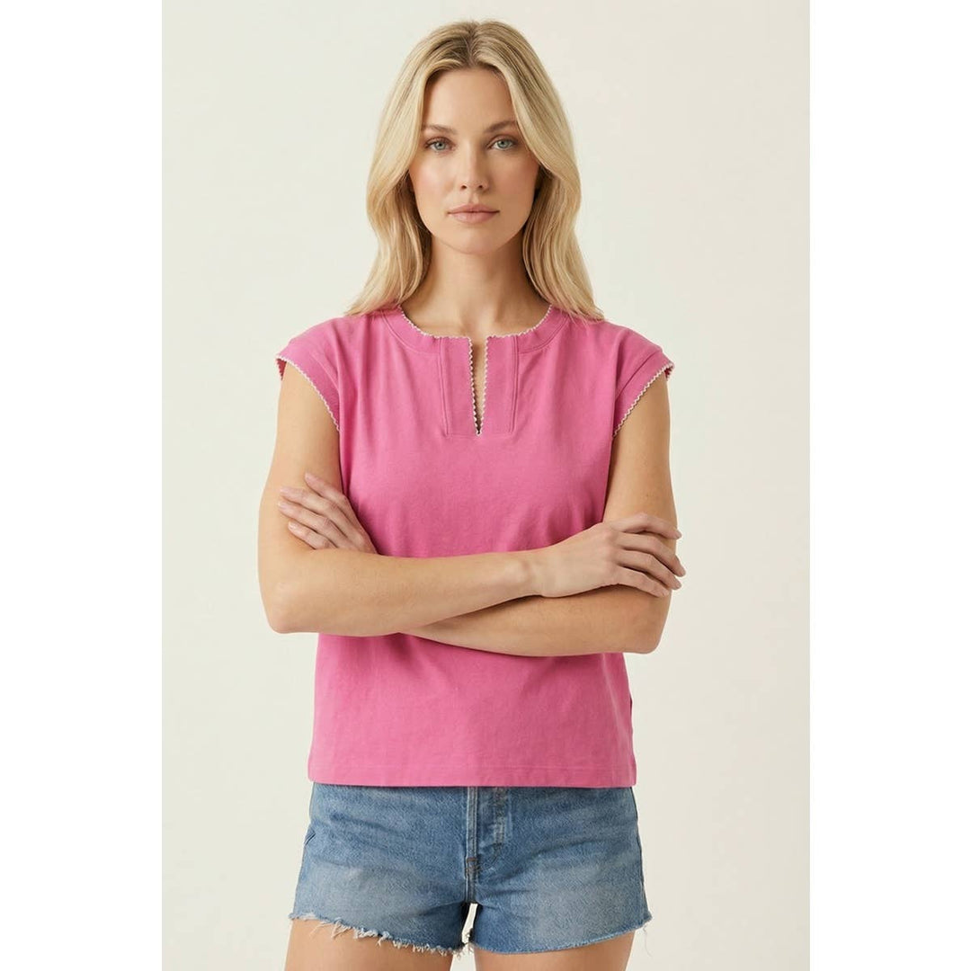 Lily Pico Stitch Split Neck Top