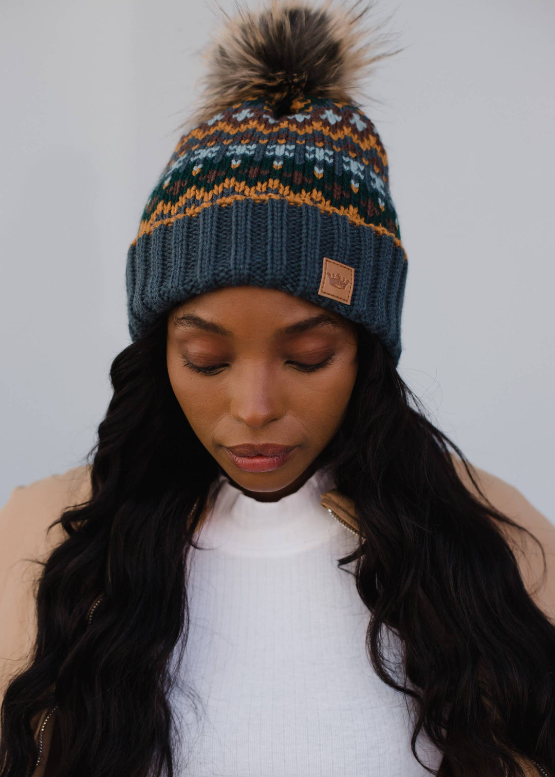 Dusty Blue & Multicolored Pom Hat