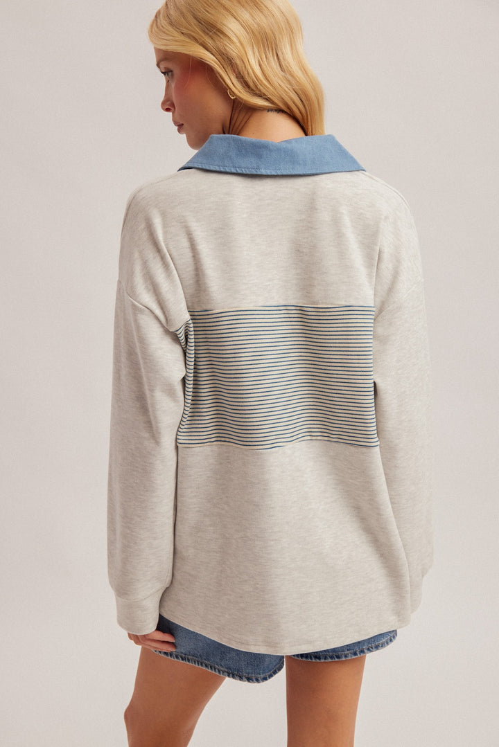 Denim Contrast Collar Fleece Pullover