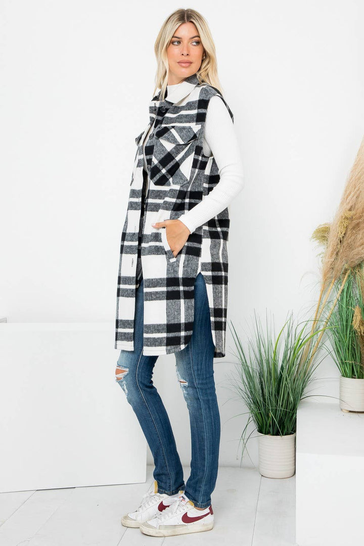 Plaid Print Long Vest