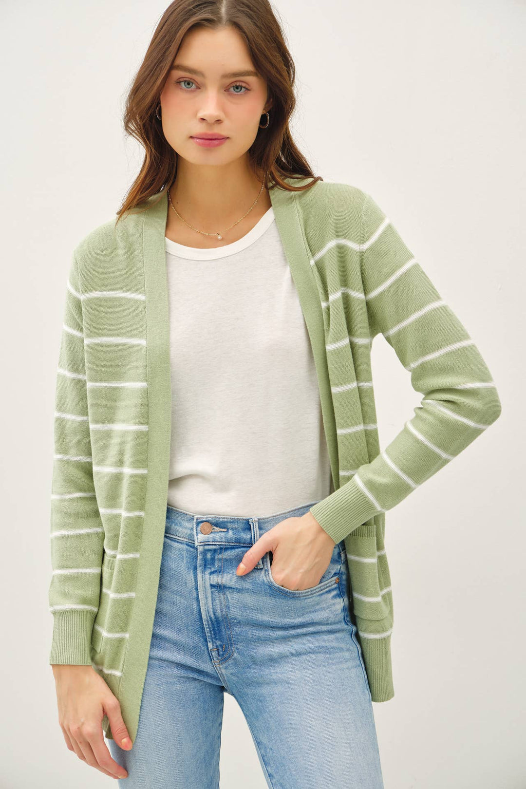 STRIPED COTTON SLUB CARDIGAN