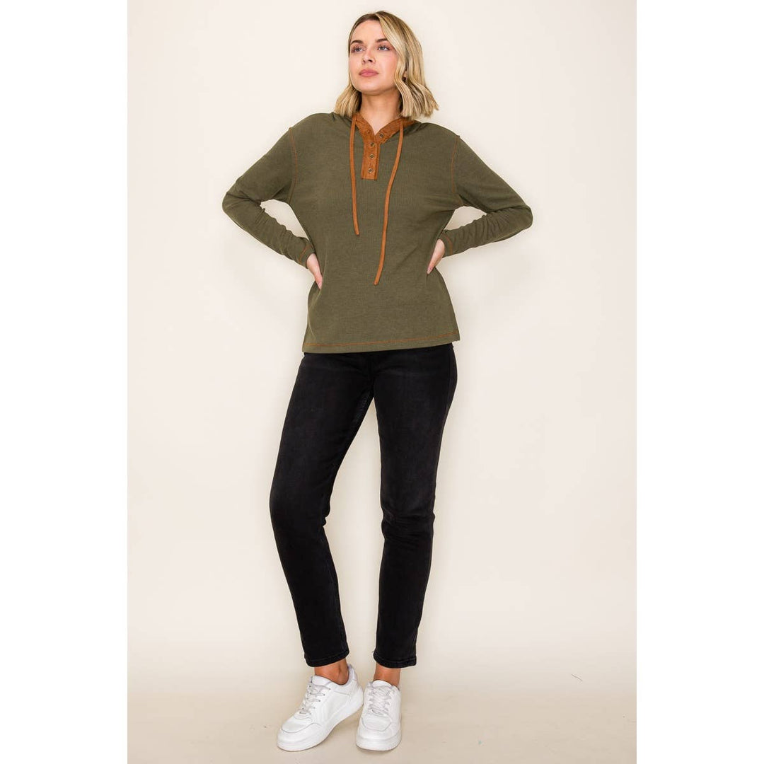 Suede Contrast Hoodie Top