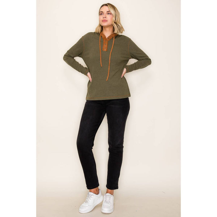Suede Contrast Hoodie Top