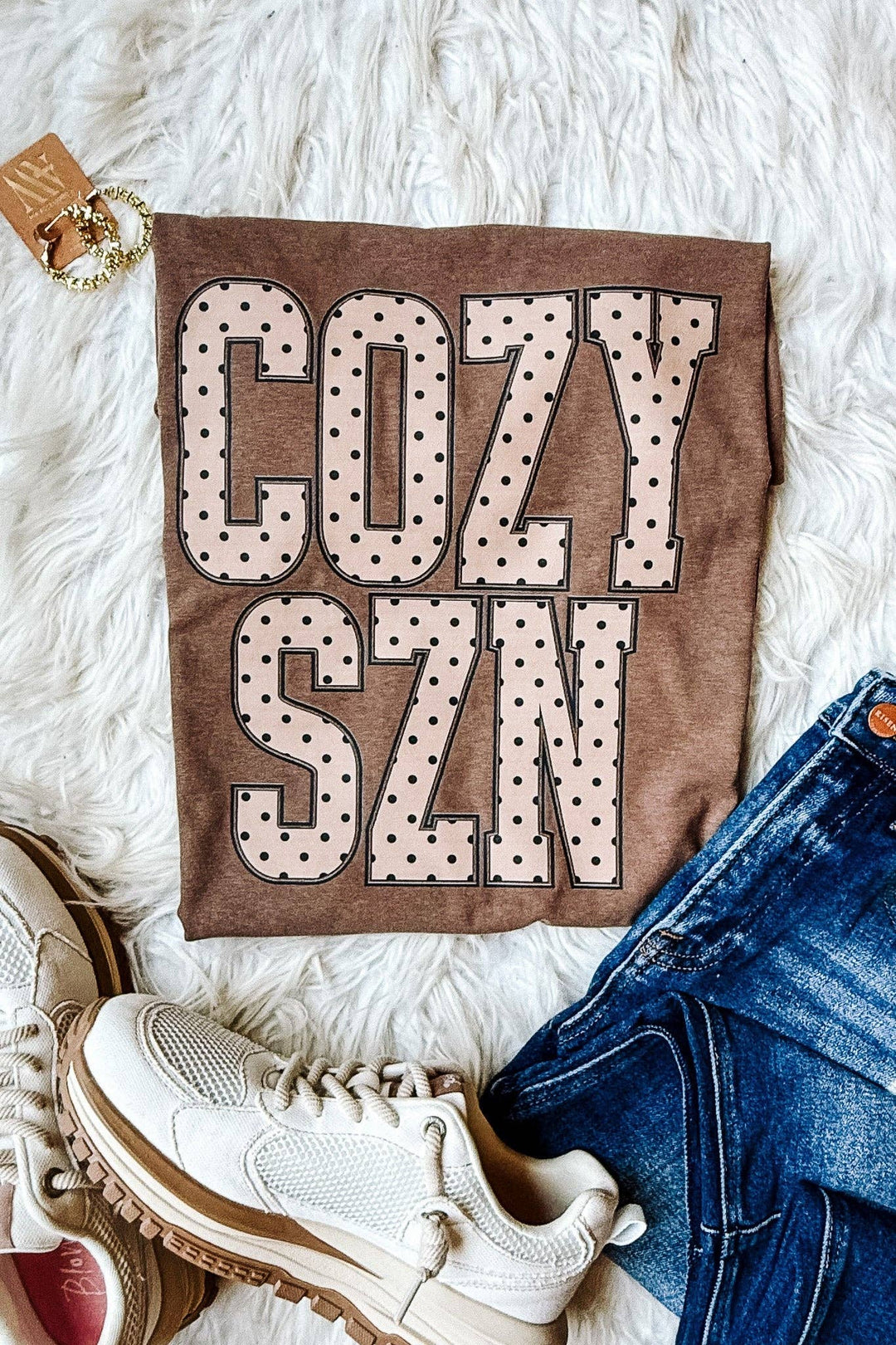 COZY SZN Dots Graphic Tee - Espresso