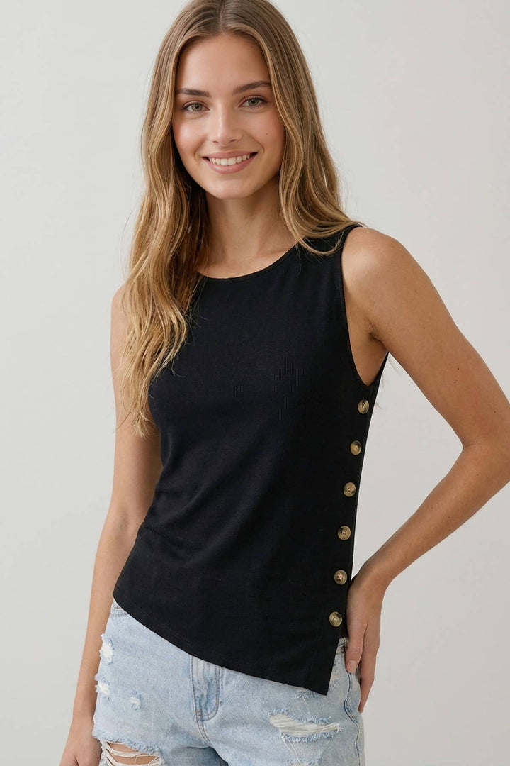 Asymmetrical Button Detail Tank