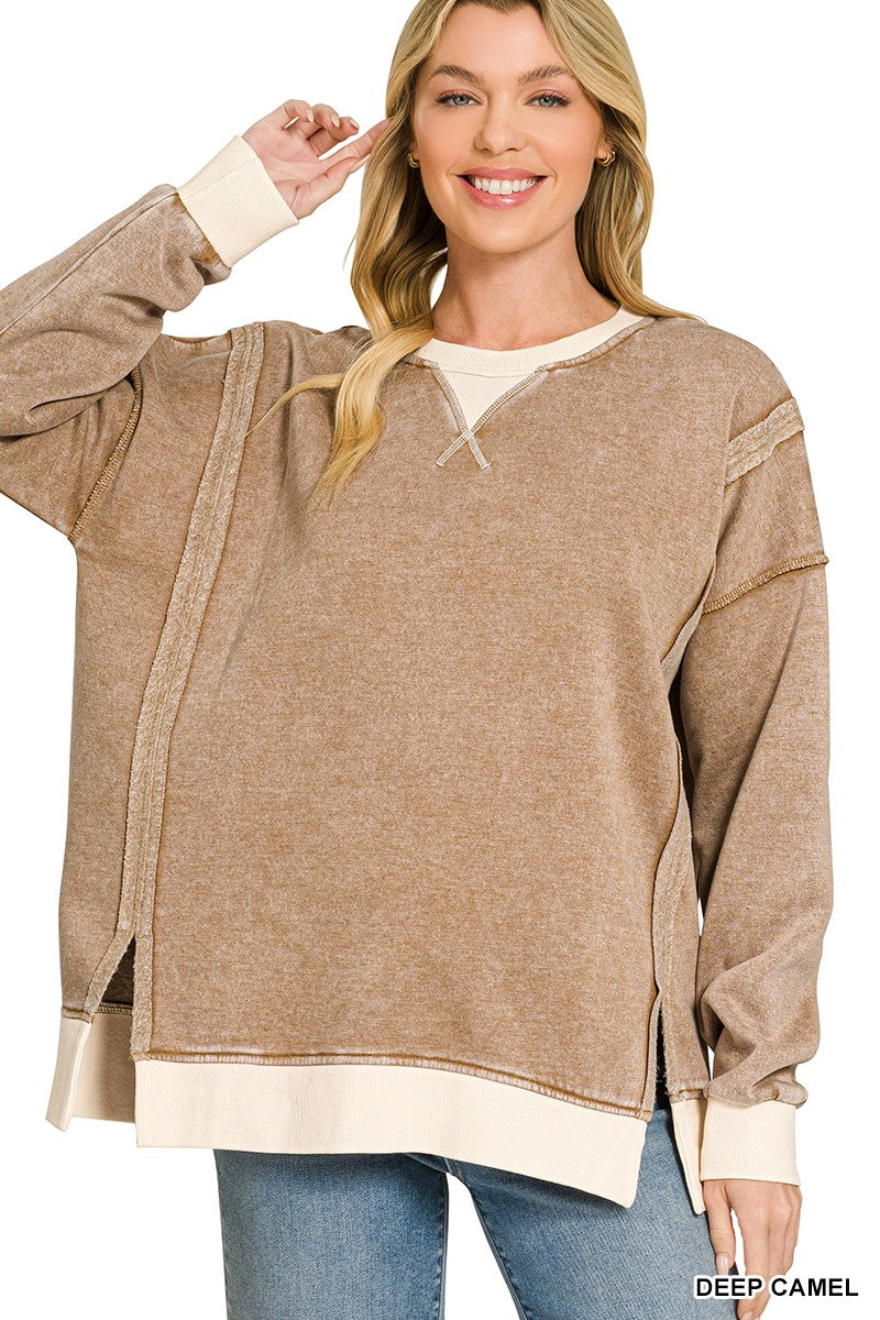 Acid Washed Contrast Pullover