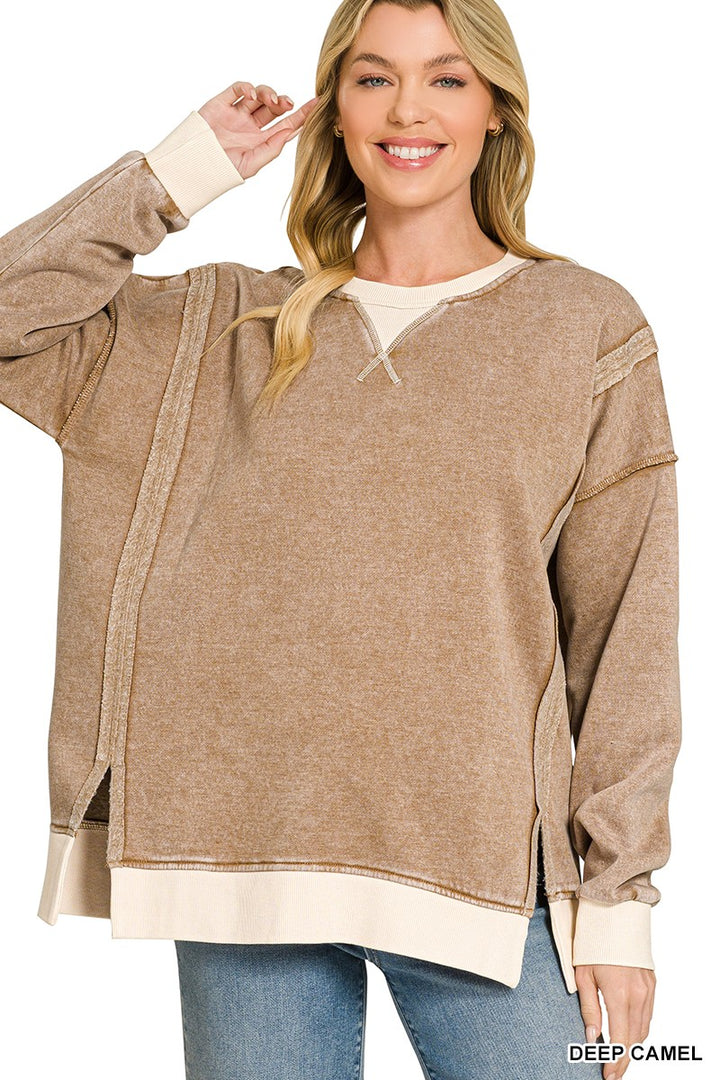 Acid Washed Contrast Pullover