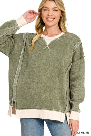Acid Washed Contrast Pullover