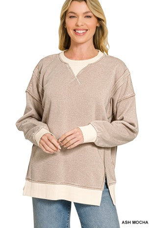Acid Washed Contrast Pullover