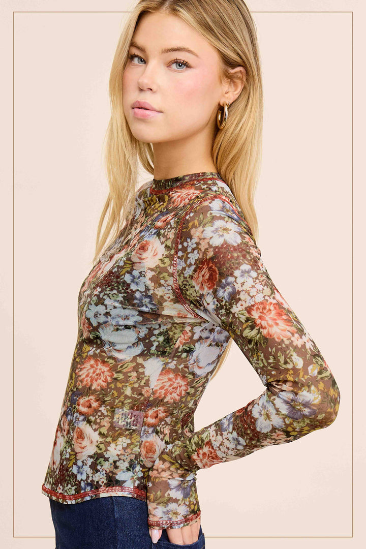 Floral Mesh Layering Top