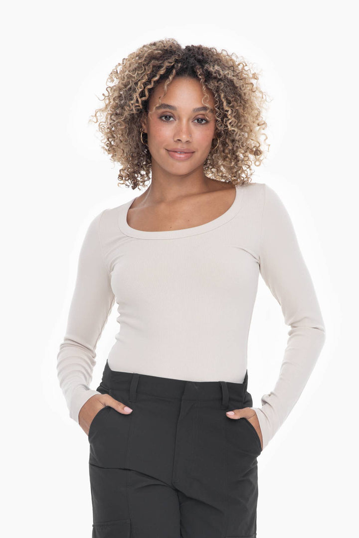 Slim Fit Scoop Neck Long Sleeve Top