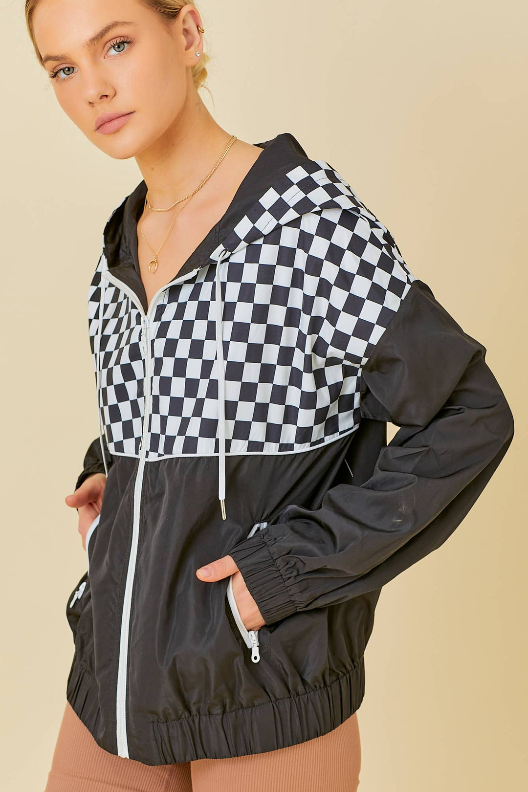 Checkered Windbreaker Hoodie Jacket